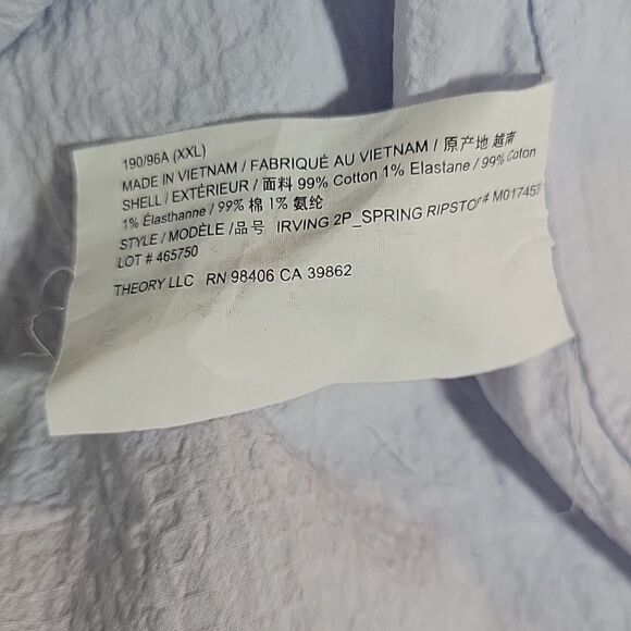 Theory Irving Shirt Mens XXL Pale Blue Seersucker Long Sleeve Stretch Cotton - Picture 11 of 11